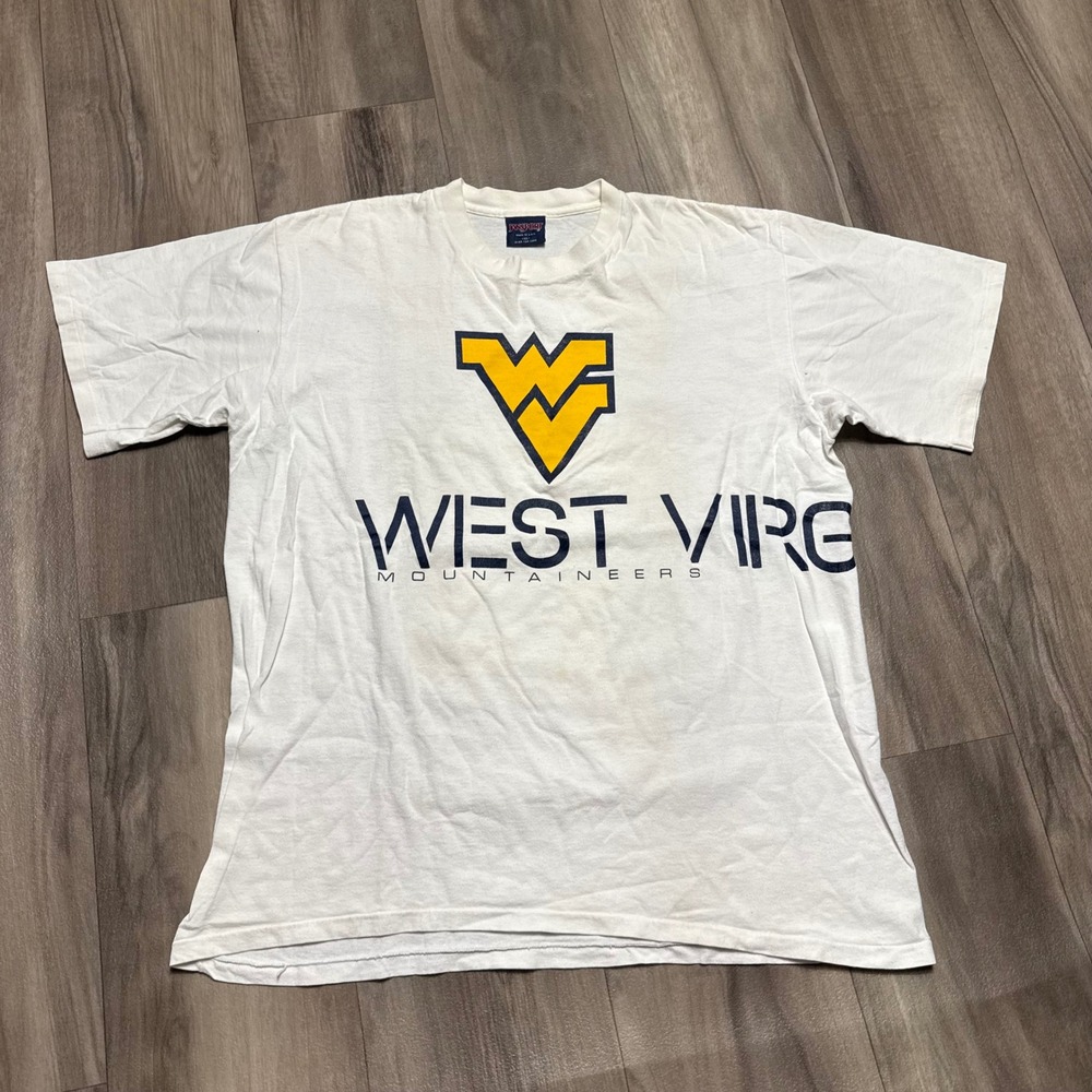Jansport West Virginia Mountaineers T-Shirt White Vintage XL Wrap Around Graphic
